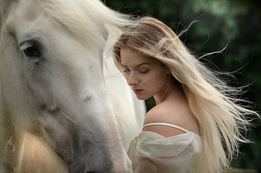 portrait, girl, young, female, hair, summer, expression, love, attractive, horse