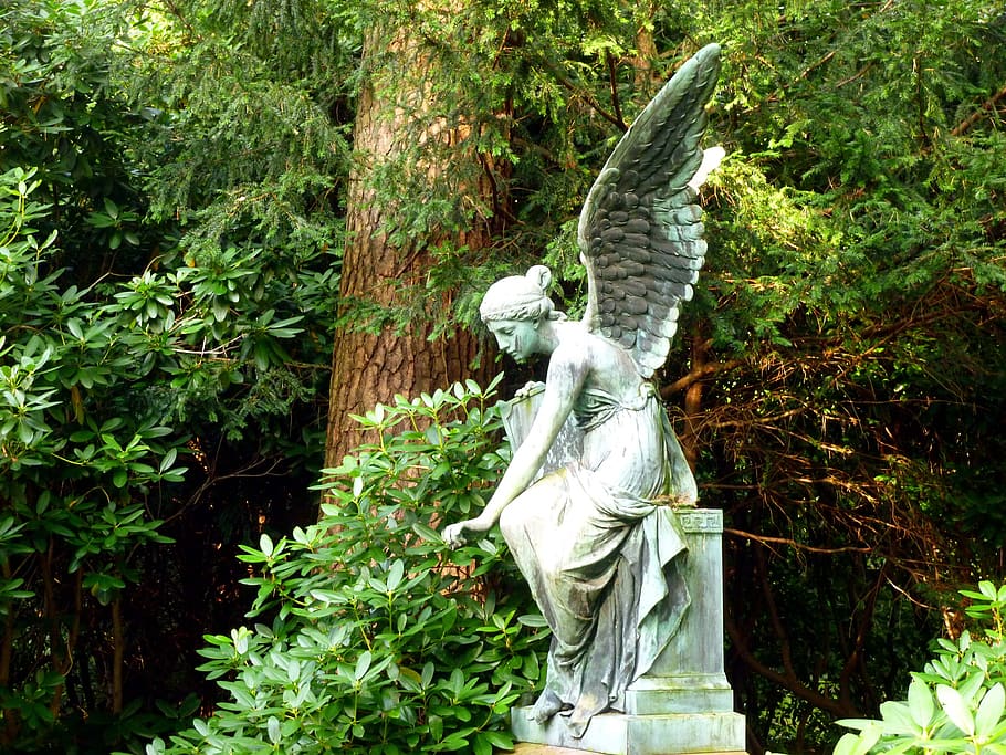 angel, sculpture, figure, cemetery, angel figure, symbol, statue, face, consolation, mourning