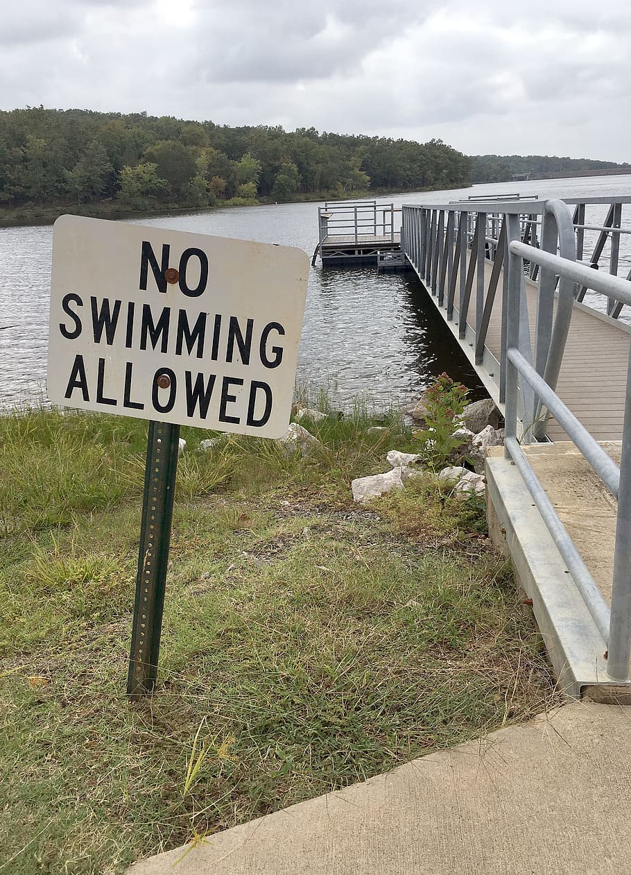 swimming, sign, boat dock, oklahoma lake, boat, dock, oklahoma, lake, communication, water