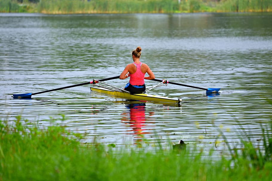 rower, canoe, sport, exercise, woman, paddle, water, river, healthy, outdoors