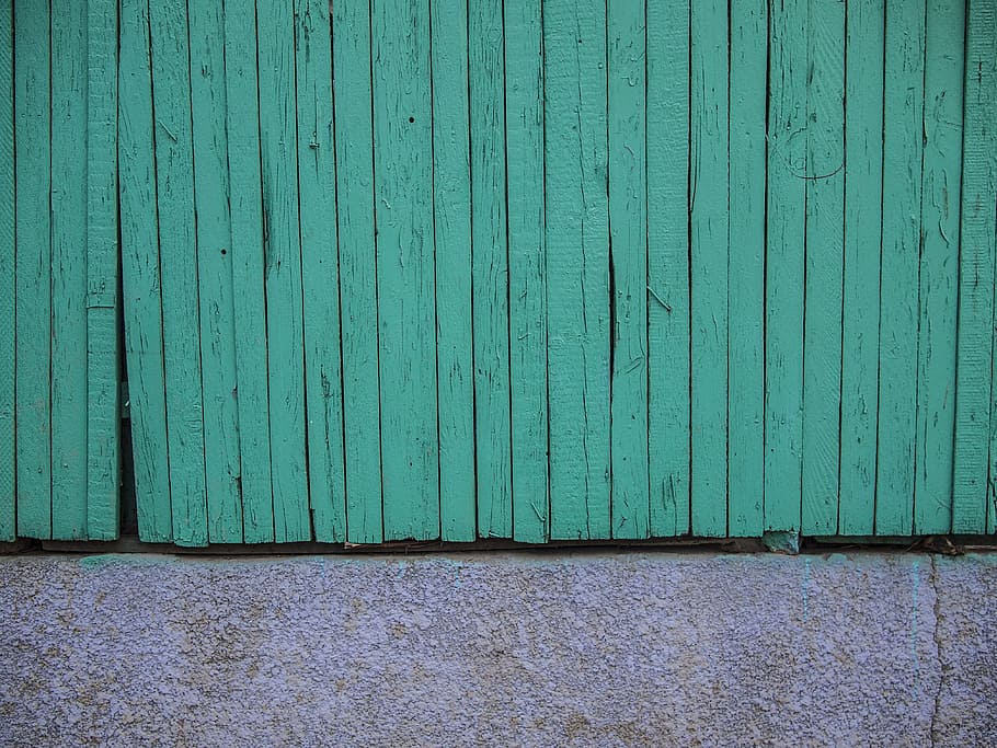 green, fence, texture, wall - building feature, architecture, pattern, built structure, day, wood - material, blue