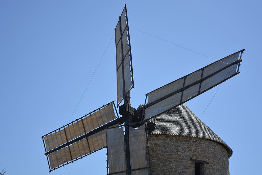 mill, wings of the moulin, mill mont dol, brittany, architecture, flour, harvest wheat, mechanism of origin, functional, mill visit
