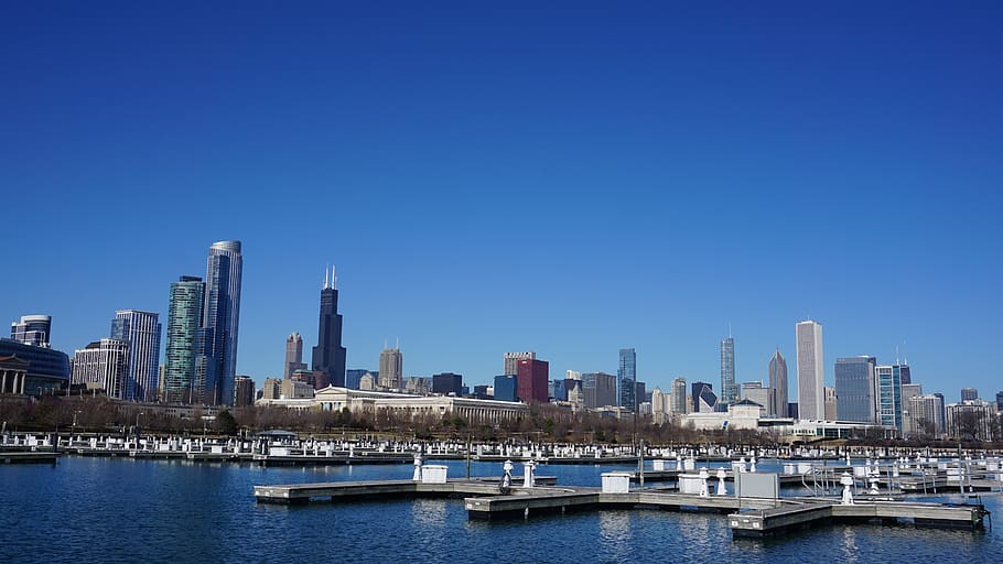 chicago, skyline, architecture, illinois, urban, skyscraper, michigan lake, soldiers field, building exterior, city
