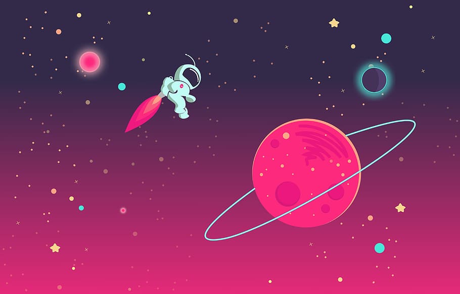 cartoon astronaut, playing, outer, space, astronaut, background, cartoon, cosmonaut, earth, red