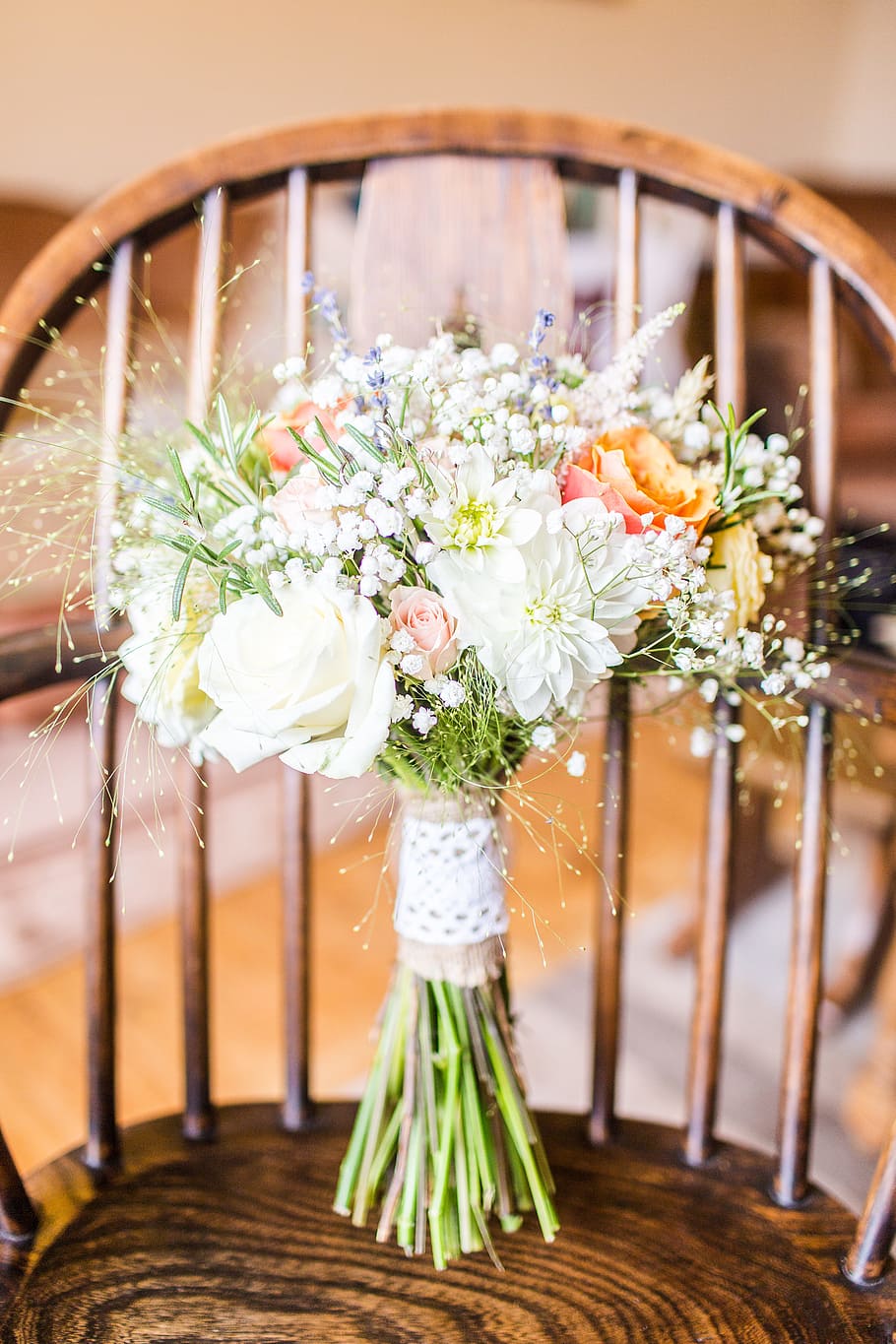 wedding flowers, bouquet, rustic, wedding, chair, celebration, nature, bunch, flora, fauna
