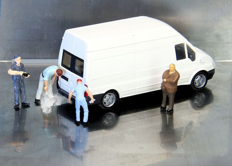 auto, tüv, miniature figures, asu, investigation, diesel, petrol, pkw, car, environment