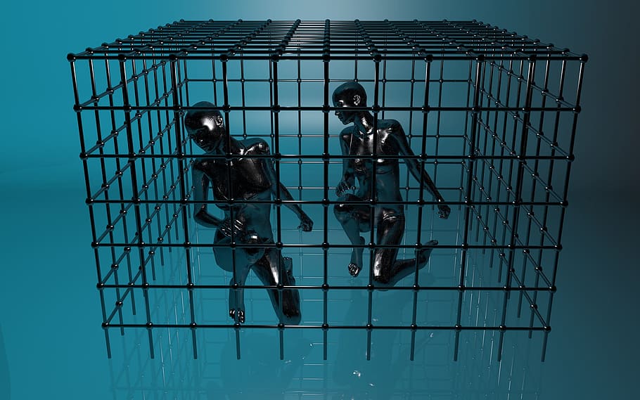 imprisoned, cage, psychology, grid, captivity, woman, figure, prison, prisoner, sad