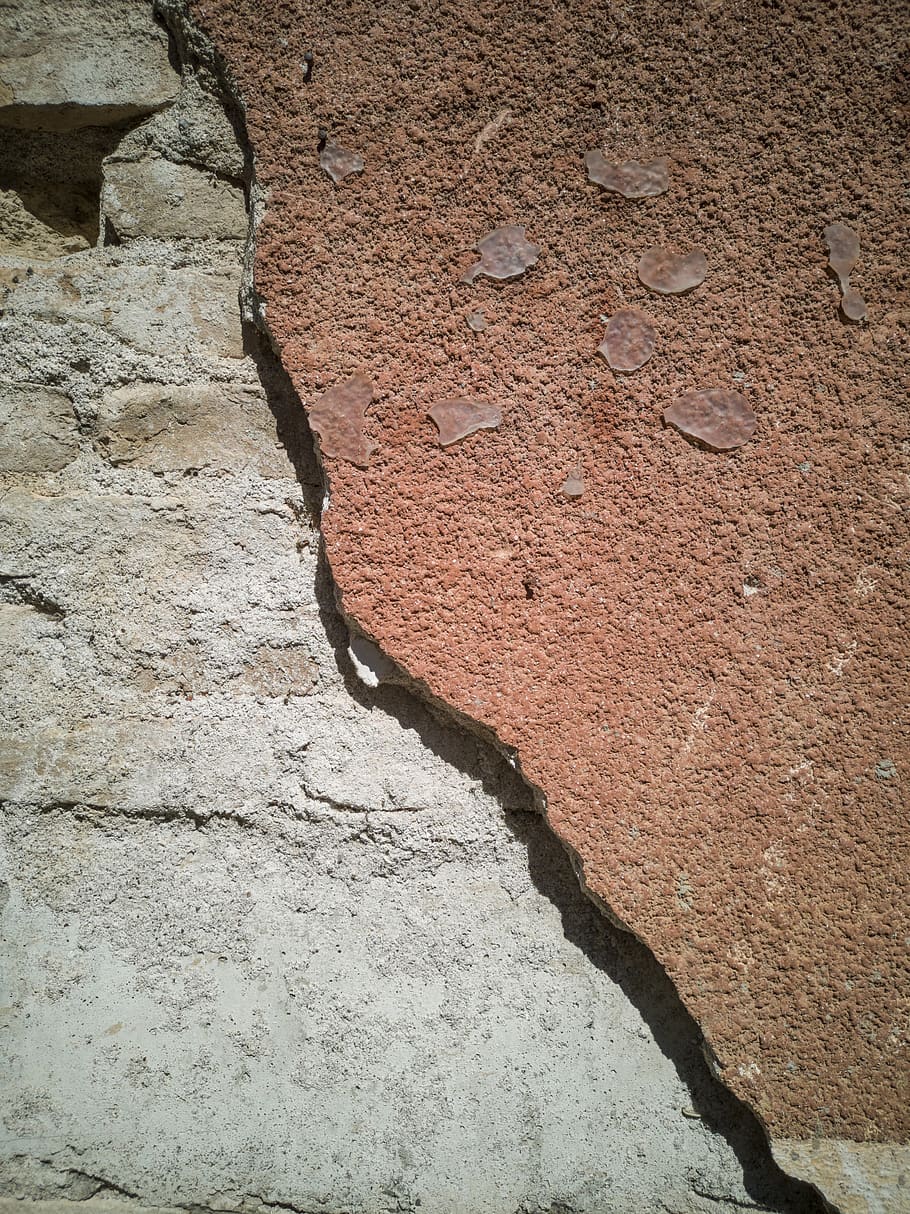 wall, broken, crack, red, plaster, cement, earthquake, damage, tumble, bad