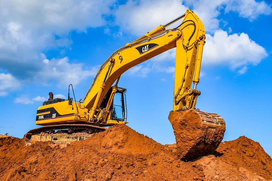 excavadora, máquina pesada, equipo, vehículo, amarillo, Maquinaria, movimiento de tierras, maquinaria de construcción, industria de la construcción, sitio de construcción