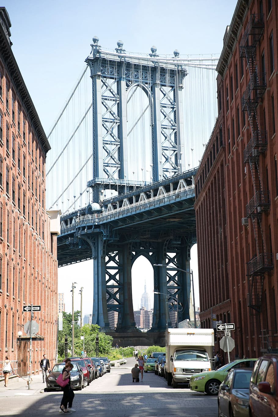 Puente de Manhattan, ocupado, barrio, calle, arquitectura, puente, paisaje urbano, Manhattan, Nueva York, estacionamiento