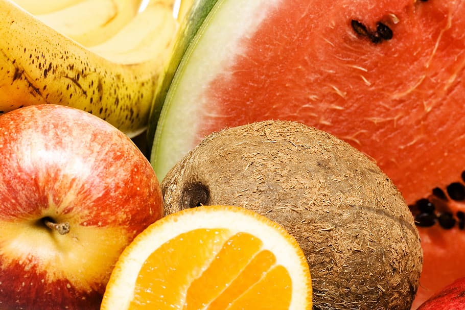 fruit, healthy, orange, apple, aplle, banana, market, watermelon, heap, vegetarian