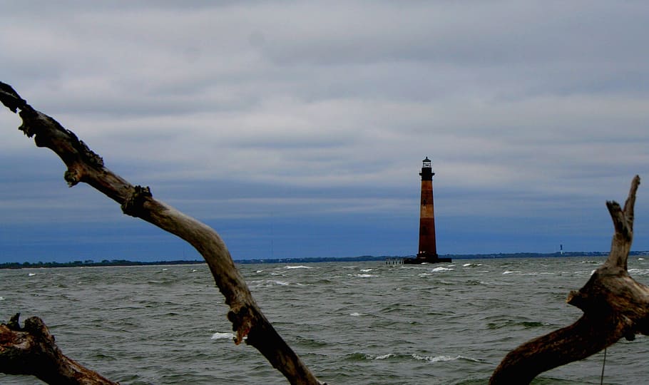 morris island lighthouse, coast, south, carolina., lighthouse, morris island, south carolina, sea, ocean, ships. water