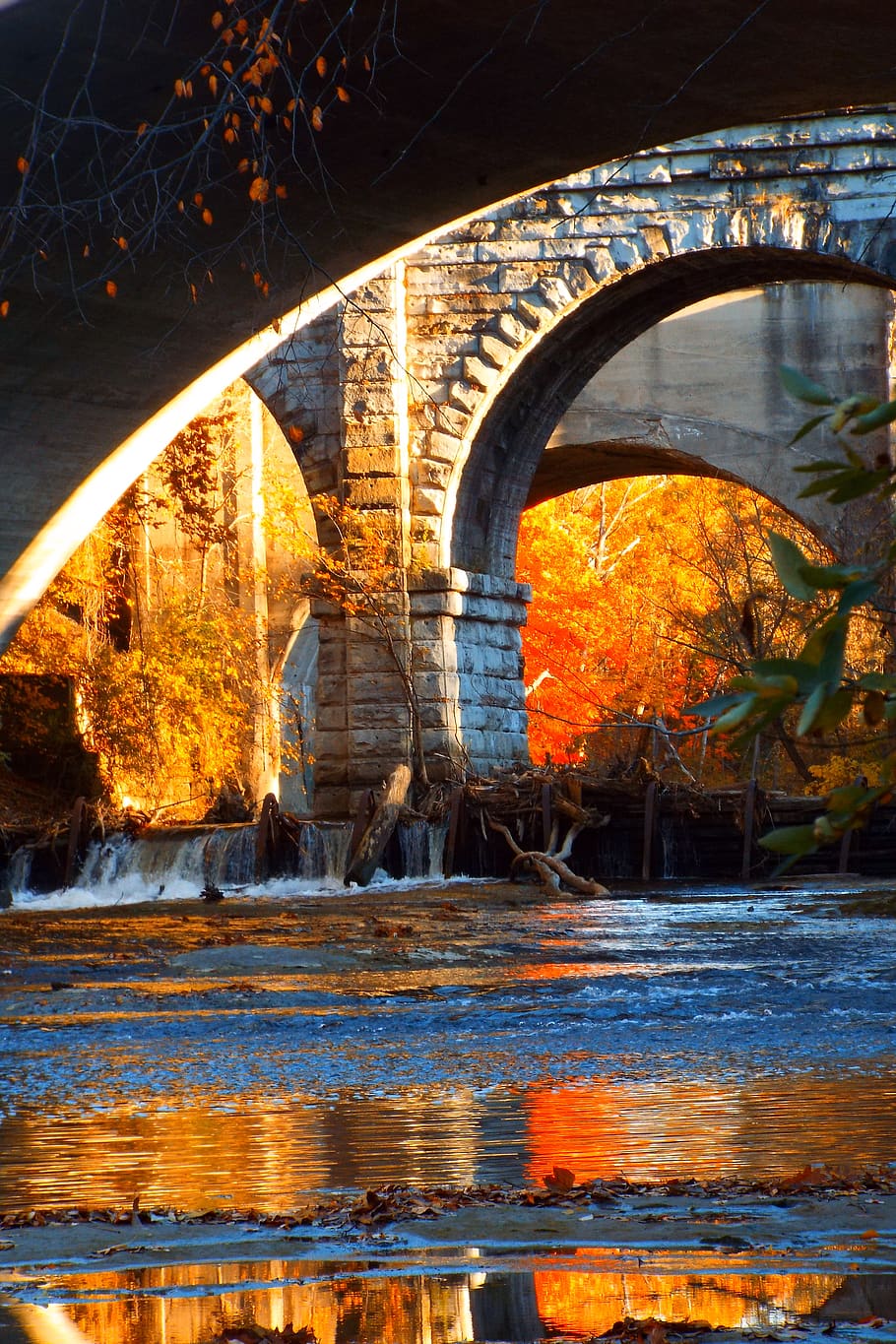 puente, agua, río, puesta de sol, tarde, paisaje, caballete de tren, iluminación, color, calma