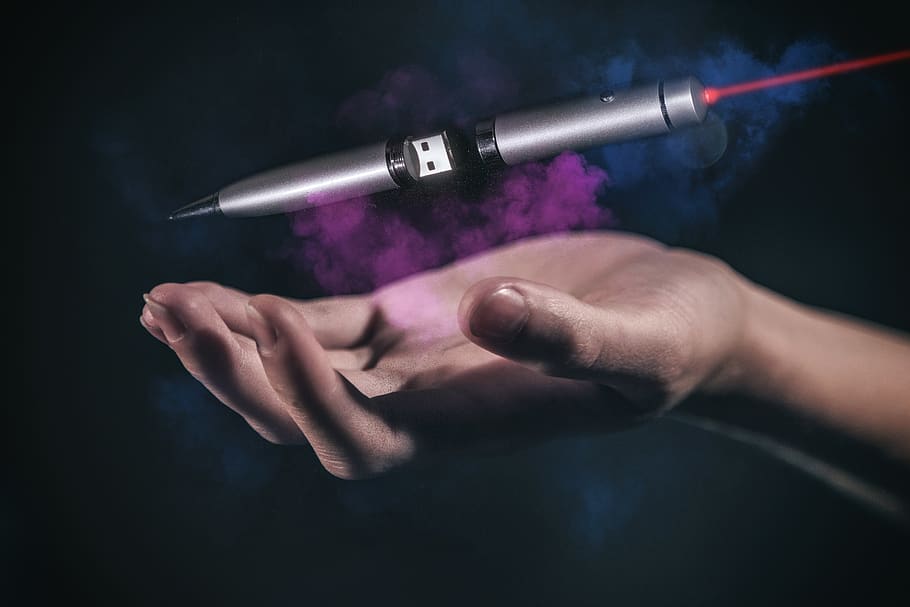 usb, flash-drive, ballpoint pen, pen, pendrive, technology, laser, human hand, hand, human body part