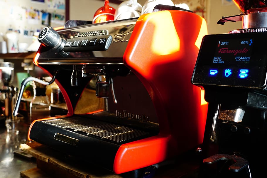 espresso, coffee, espresso machine, cafe, coffee shop, cappuccino, aroma, fresh, technology, retro styled