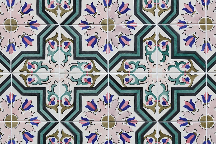 portugal, porto, tile, ceramic, pattern, mosaic, wall, design, full frame, backgrounds