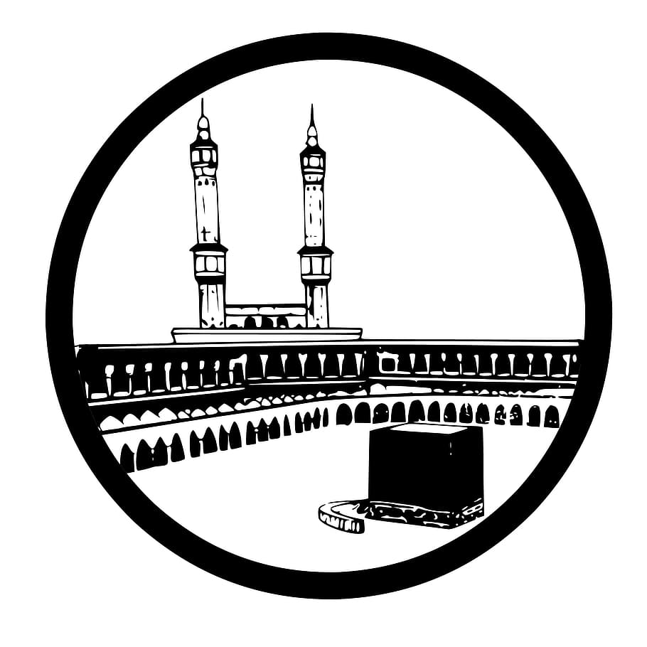 ilustración, la meca, circular, marco, mezquita, musulmán, kaaba, muhammad, saudi, quran