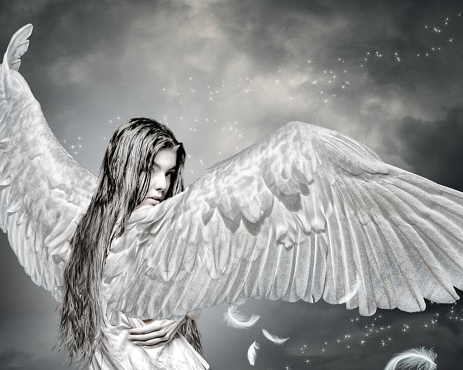 angel, art, fantasy background screen, one person, sky, women, cloud - sky, nature, water, day