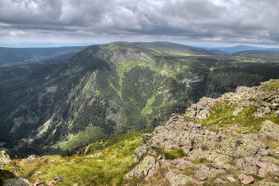 view, valley, snezka mountainin krkonose, national, park, environment, mountain, landscape, cloud - sky, scenics - nature
