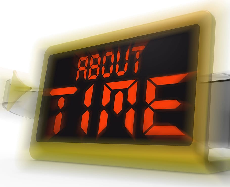 tiempo, digital, reloj, mostrando, tarde, vencido, sobre el tiempo, por fin, fecha límite, finalmente