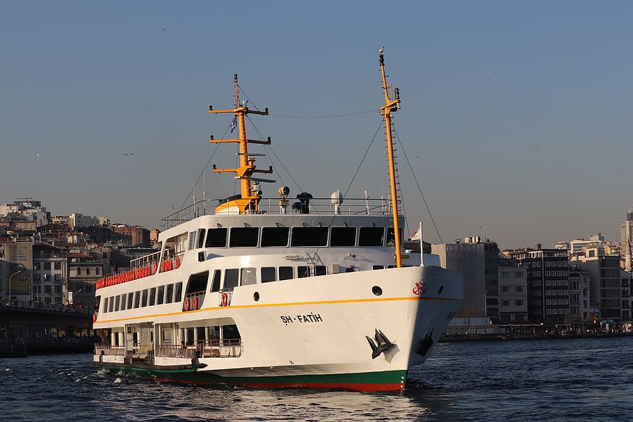 v, barco, marina, transporte, Estambul, agua, río, paisaje, nubes, turismo