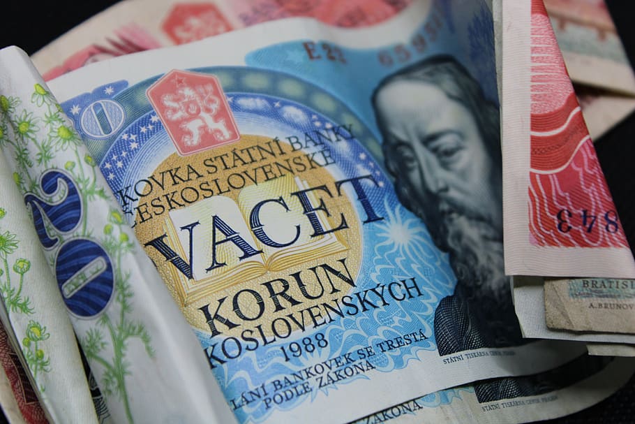 money, czech republic, crowns, currency, finance, payment, macro, cssr, close up, eastern bloc