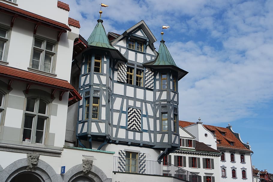 st gallen, historic center, switzerland, historically, bay window, timber framed houses, truss, building exterior, architecture, built structure