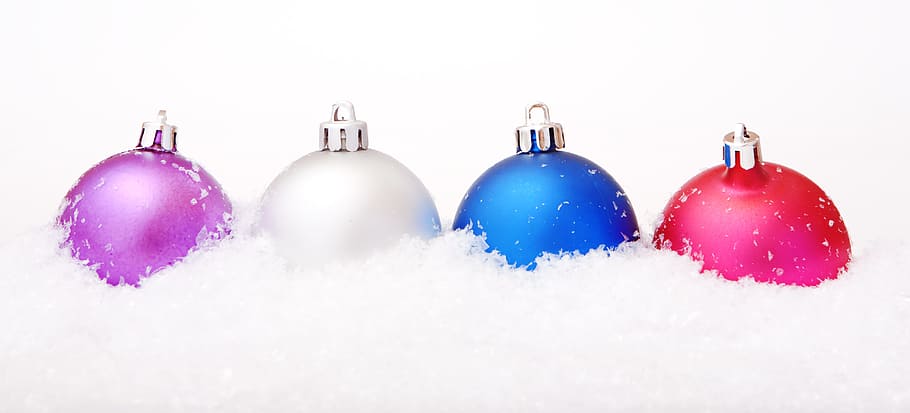 navidad, chuchería, púrpura, blanco, azul, rojo, bola, fondo, decoración, esfera