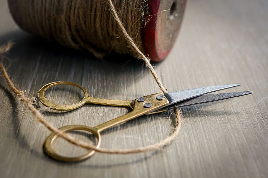cord, hemp cord, bind, scissors, retro, cut, coil, craft, tool, vintage