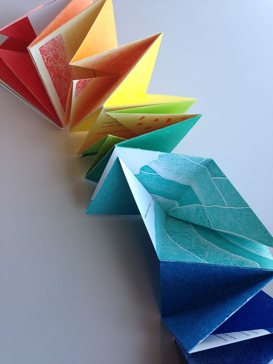 rainbow, origami, shape, paper, creativity, multi colored, indoors, art and craft, craft, still life