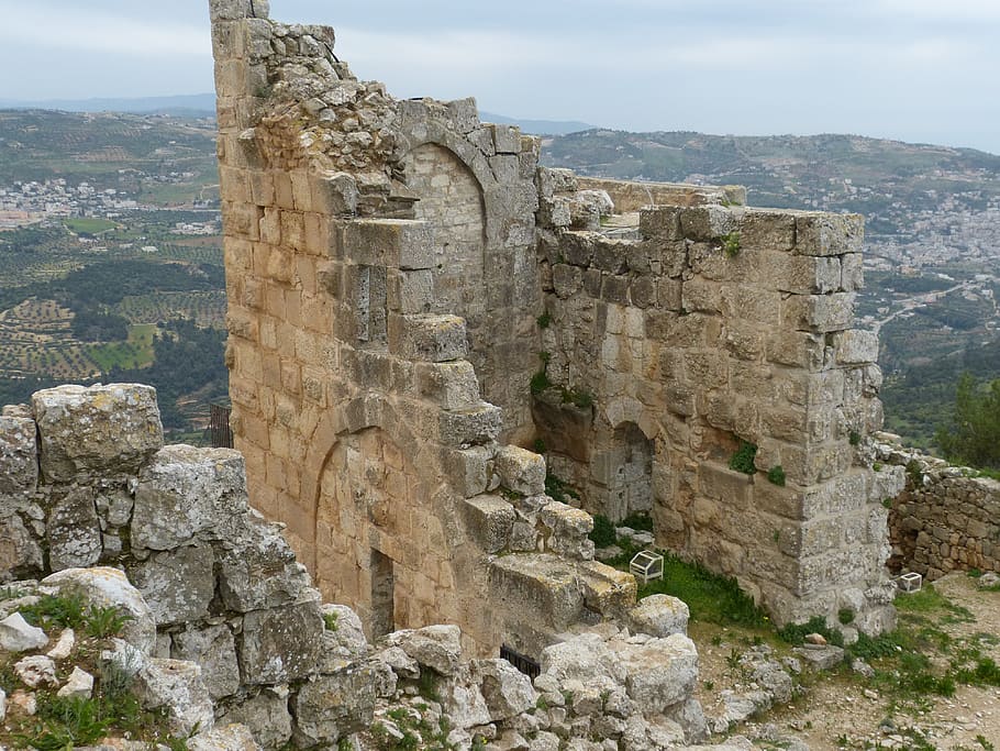 Jordania, Ajloun, ruina, castillo, fortaleza, árabes, cruzada, muro, históricamente, historia