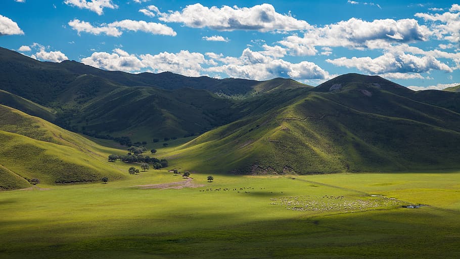 mongolia dalam, hulunbeir, horqin, padang rumput, lingkungan Hidup, scenics - alam, pemandangan, gunung, keindahan di alam, langit