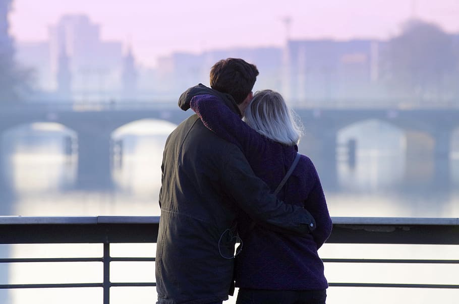couple, river, pair, romantic, human, love, together, two people, rear view, women