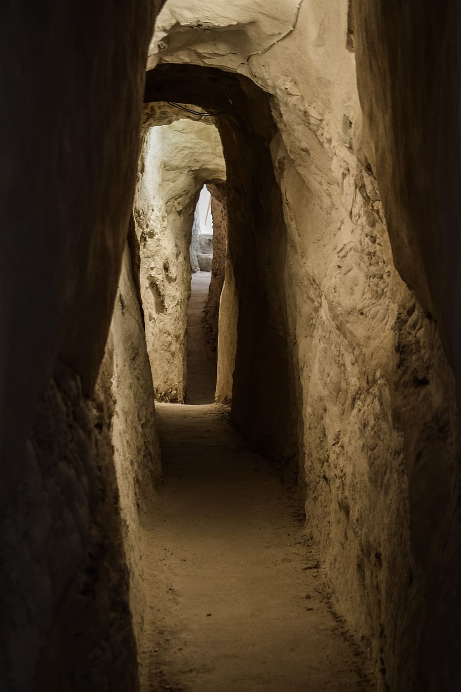 tunnel, dark, narrow, light, passage, underground, cave church, kelia, cyprus, architecture