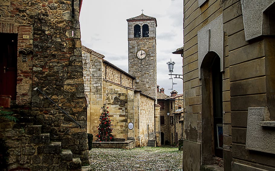 castelo, campanário, igreja, pieve di san giorgio, vigoleno, vila medieval, borgo, a cidade murada, fortaleza, idade média