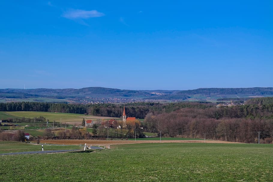 landscape, beer creek, middle franconia, panorama, view, outlook, village, plant, sky, grass