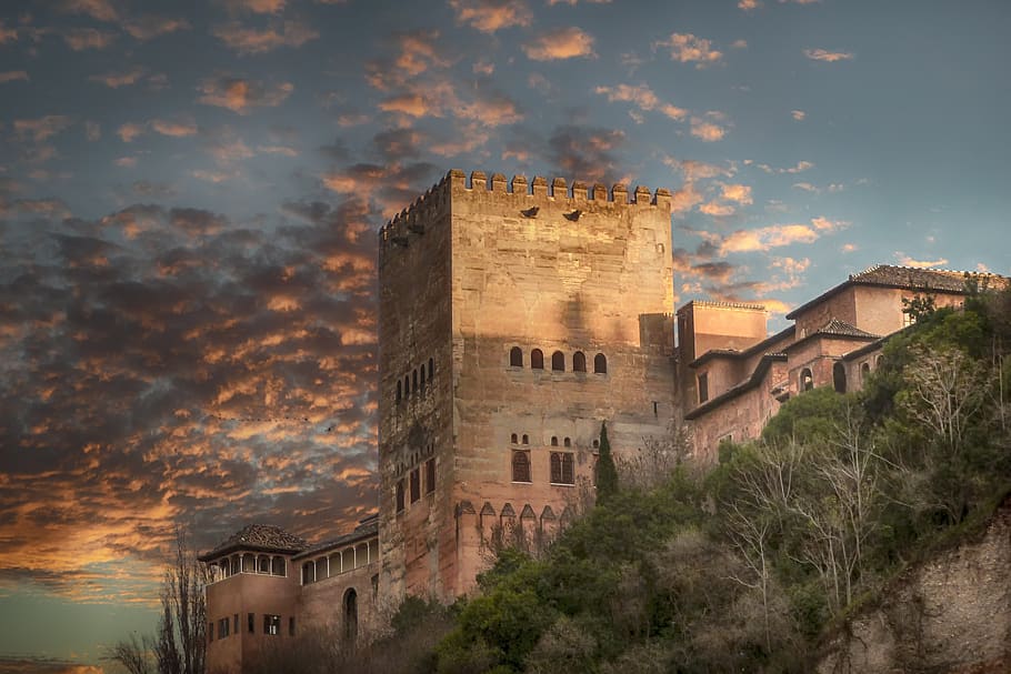 Alhambra, Granada, arquitectura, árabe, Andalucía, estructura construida, exterior del edificio, edificio, cielo, pasado