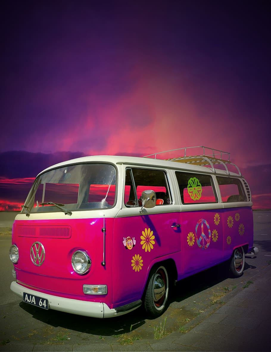 vw, bulli, camper van, california icon, hippie, hippietijdperk, hippiekleur, colorful, atmosphere, dream