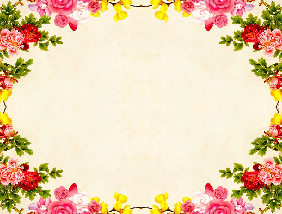 frame, flowers, encircles, center, background., flower, background, floral, vintage, roses