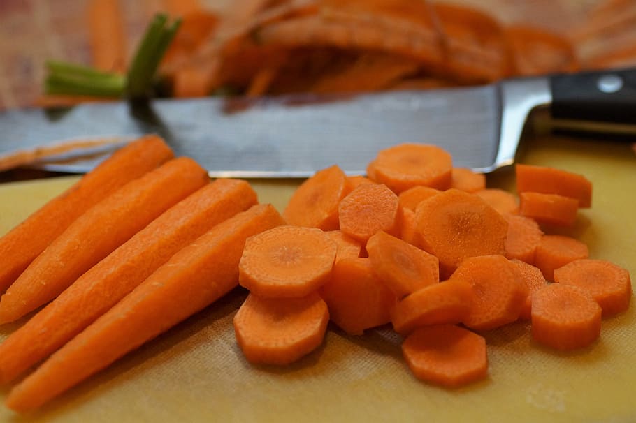cenouras, fresco, picado, rodas, legumes, saudável, laranja, vitaminas, vegetariano, vegan