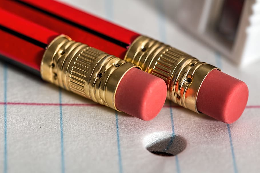 pencil, lead, write, eraser, work, school, close-up, red, education, metal