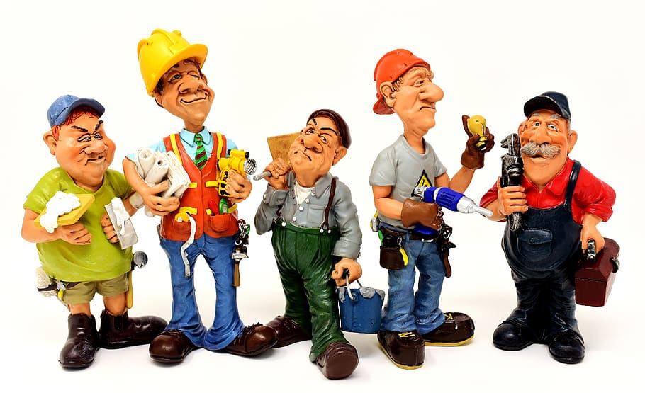 craftsmen, site, workers, force, figures, funny, diy, construction work, work, build