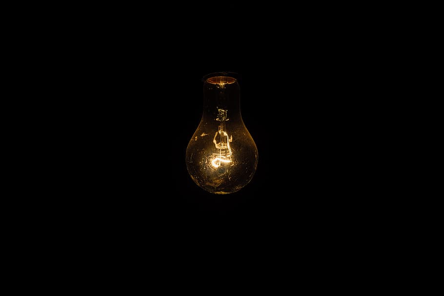 light bulb, lights, dark, night, idea, black background, glass - material, studio shot, indoors, copy space