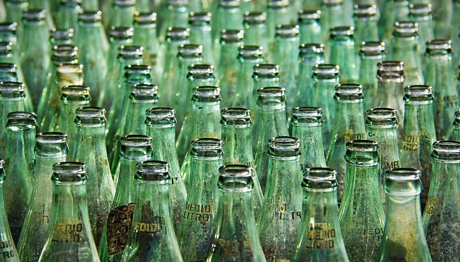 botella, botellas, vidrio, bebidas, verde, feria, carnaval, juego, lanzamiento de monedas, reciclar