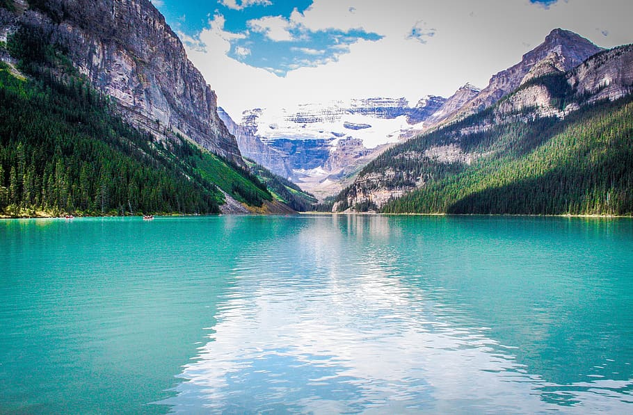 lake louise, canada, scenic, travel, majestic, glacial water, rocky mountains, cold, snow, water