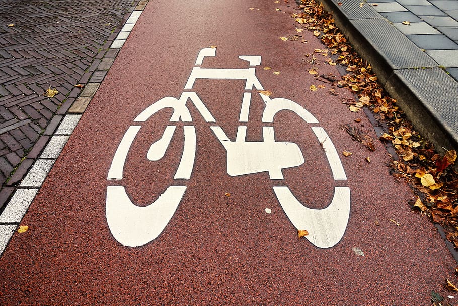 bicicleta, icono, icono de bicicleta, alerta, indicación, tráfico, carril bici, carretera, urbano, canalón