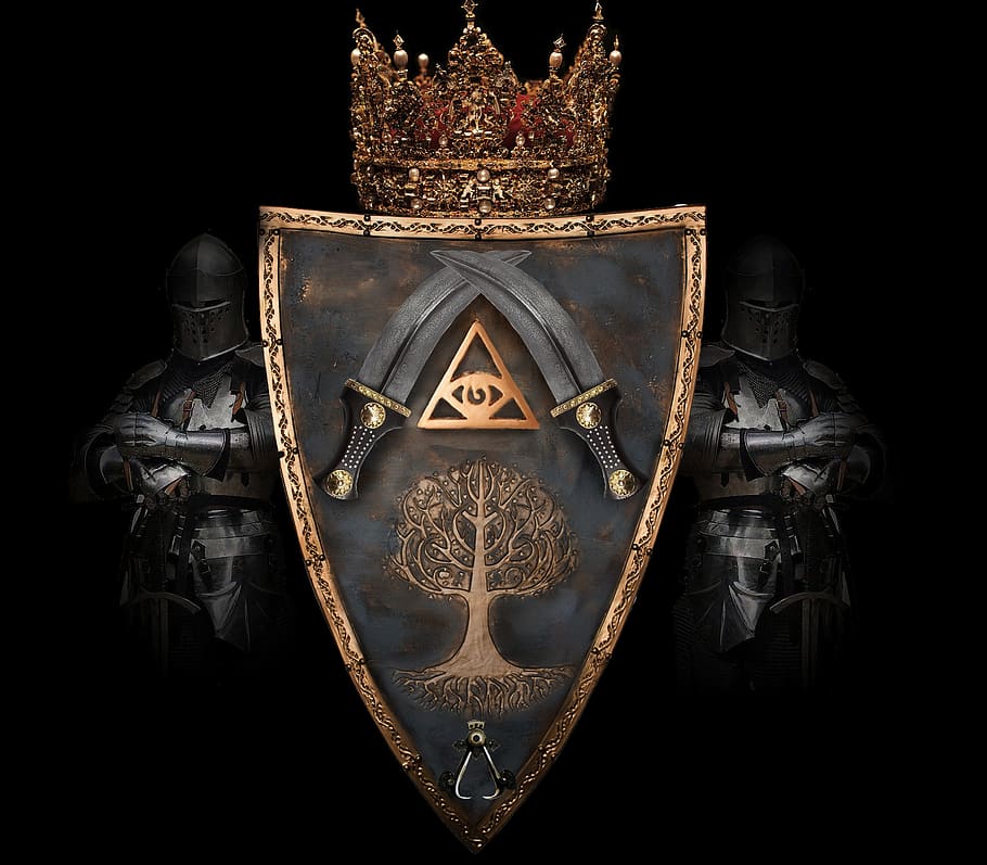 cavaleiro, decoração, rei, rainha, guerreiro, coroa, brasão de armas, ícone, logotipo, crista