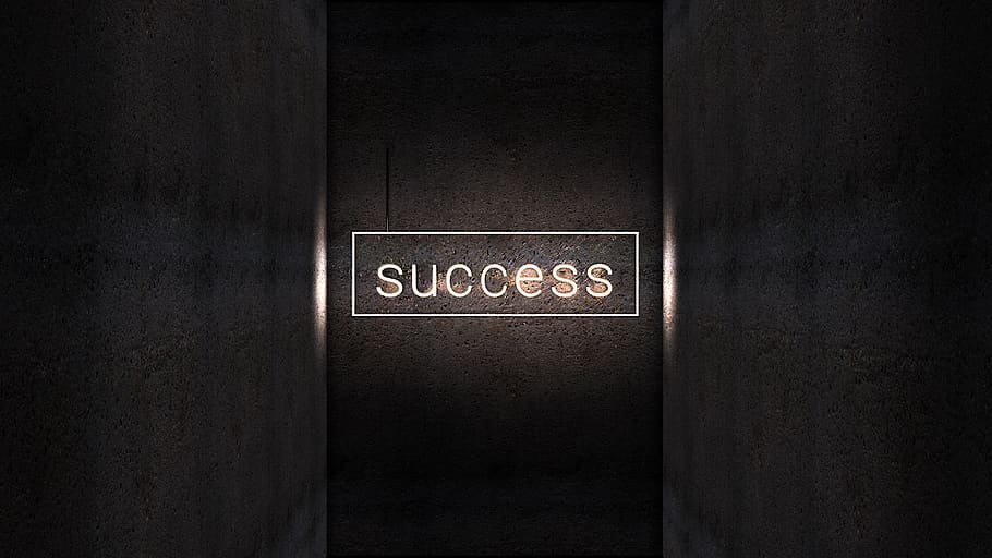lettering, success, neon, wall, shaft, structure, light, graphic, space, 3d