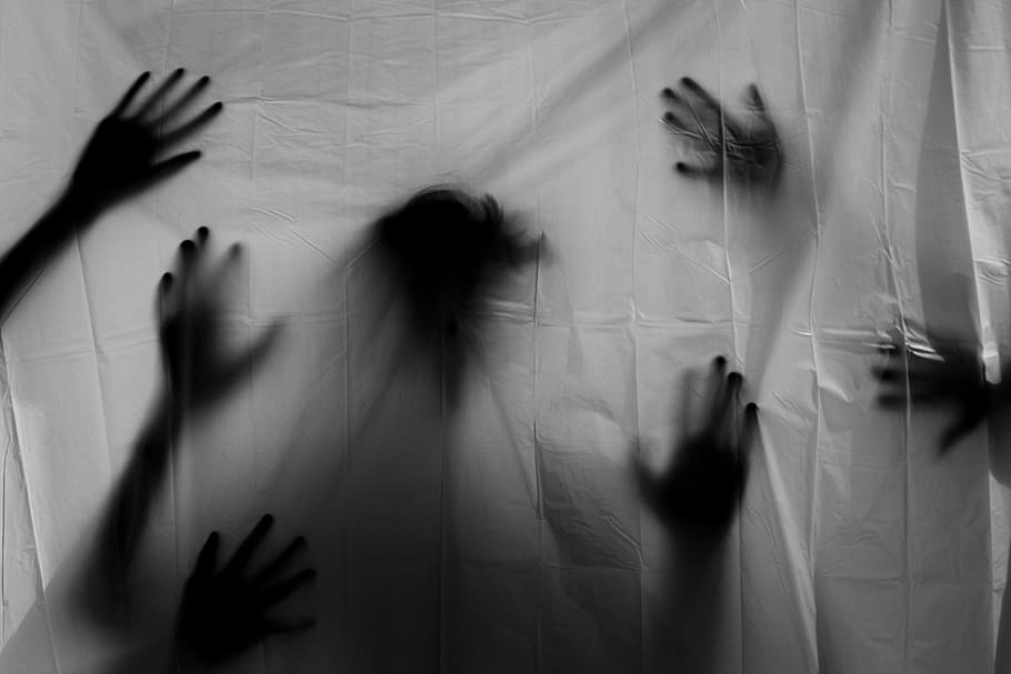 mãos, assustador, silhueta, dia das bruxas, medo, escuro, morto, fantasma, pesadelo, mal