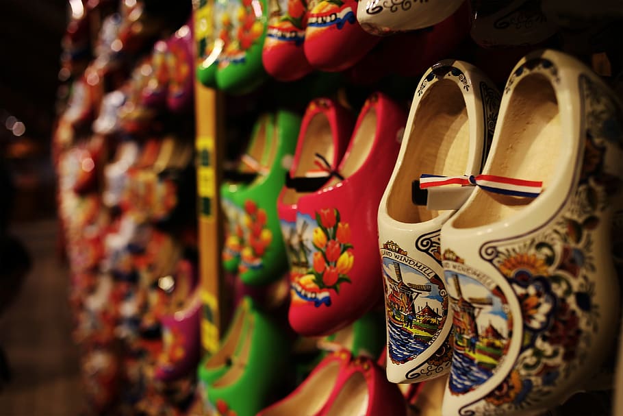 clogs in amsterdam, various, amsterdam, netherlands, choice, variation, retail, large group of objects, shoe, store